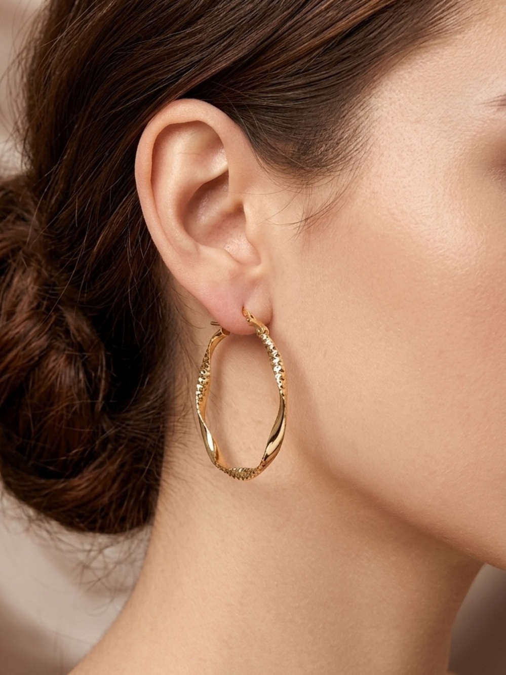 Twisted Gold Hoop Earrings | Diamond-Cut Textured Shine Hoops